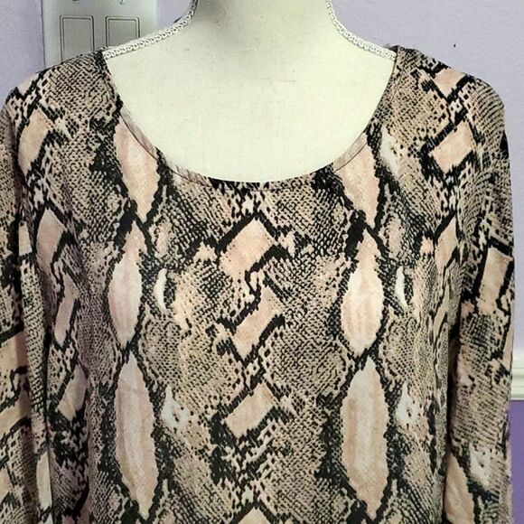 Worthington Pink & Black Snake Print Balloon Sleeves Flowy Tunic Top - Picture 2 of 11